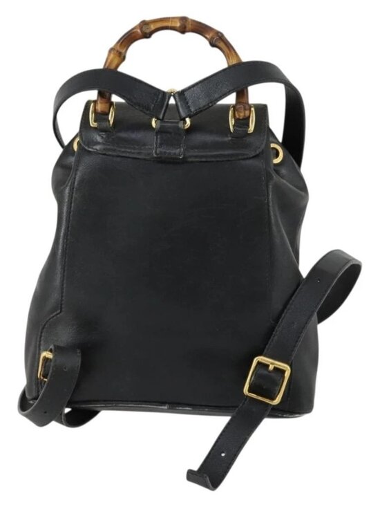 GUCCI Bamboo Backpack Leather Black Gold 003 2034 0030 Auth 156417 main image 14